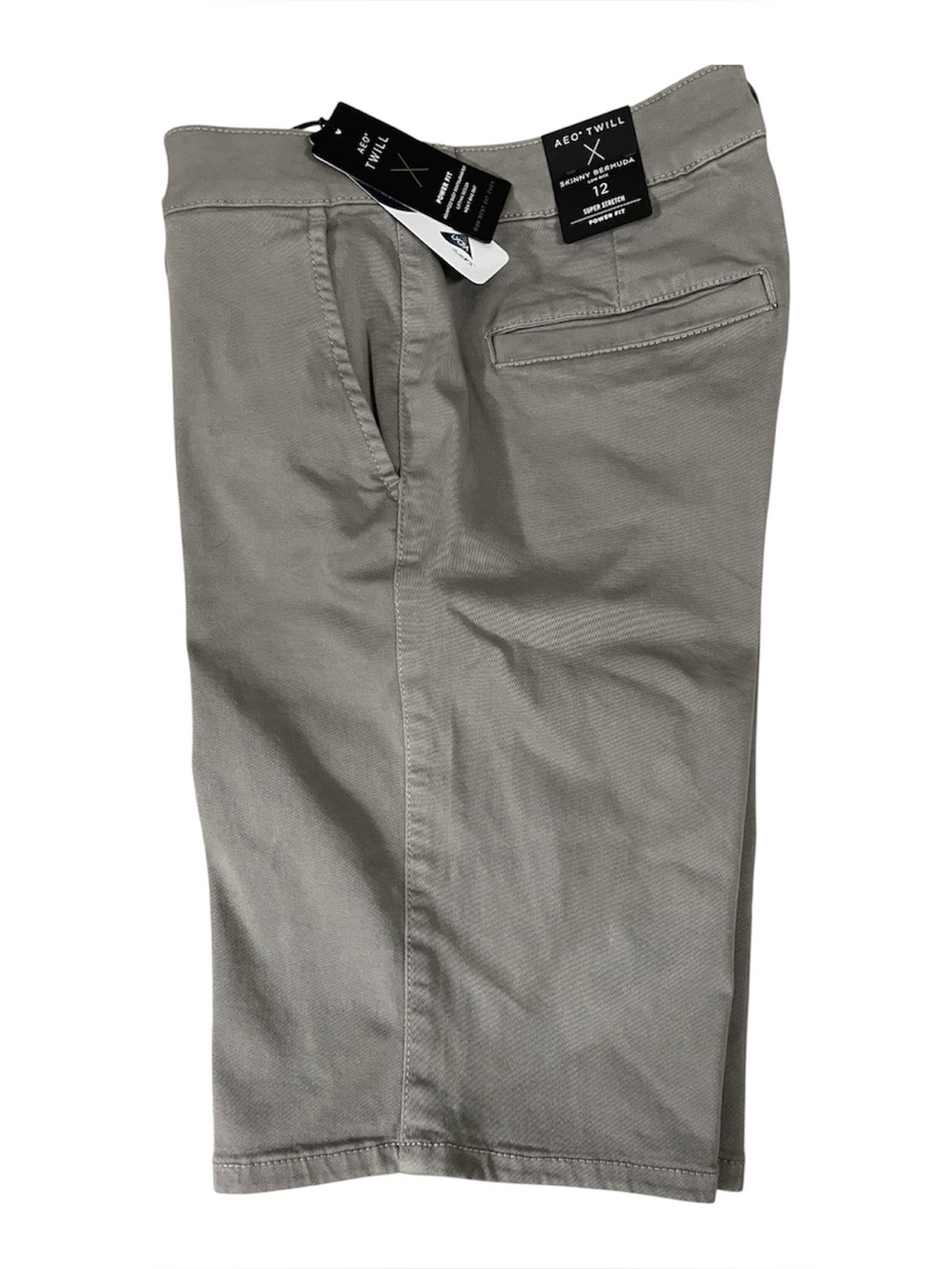 AEO Woman’s Gray Twill Skinny Bermuda Super Stretch Power Fit Shorts Sz 12